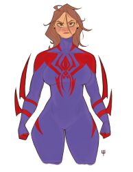 1girls bags_under_eyes blue_clothing brown_eyes brown_hair curvy female female_only genderswap genderswap_(mtf) human human_only large_ass large_breasts marvel miguel_o&#039;hara rule_63 spider-man:_across_the_spider-verse spider-man_(series) spider-man_2099 superhero_costume superheroine tomphelippe