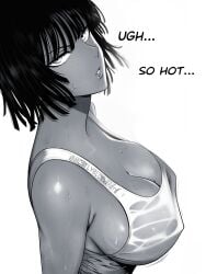 1girls bare_arms bare_shoulders big_breasts clothed clothing color female female_focus female_only fubuki_(one-punch_man) hi_res large_breasts light-skinned_female light_skin looking_at_viewer mostlybluewyatt nipples_visible_through_clothing no_bra one-punch_man short_hair solo solo_female superheroine sweat tagme thick_thighs wet_shirt