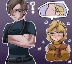 1boy 1girls ashley_graham ashley_graham_(brooke_elizabeth_mathieson) blonde_hair blowjob capcom deepthroat fellatio female last_u17 leon_scott_kennedy male resident_evil resident_evil_4 sex tagme thought_bubble