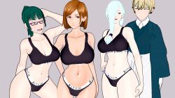 3girls female harem jujutsu_kaisen koikatsu kugisaki_nobara large_ass large_breasts lordem mei_mei_(jujutsu_kaisen) multiple_girls sports_bra sportswear zenin_maki zenin_naoya