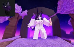 1girls 3d areolae background breasts dildo ninjashyper2 nipples nude portal purple_eyes purple_hair pussy reference_image roblox roblox_avatar robloxian self_upload tagme white_skin