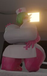 1girls 3d big_breasts big_thighs blush bom39 breasts busty chubby curvy enormous_breasts enormous_thighs female female_only gardevoir giant_breasts gigantic_breasts gigantic_thighs gloves green_hair hair_over_one_eye huge_breasts huge_thighs hyper_breasts hyper_thighs kneeling kneeling_female kneeling_on_bed large_breasts large_thighs massive_breasts massive_thighs no_humans nurse nurse_cap nurse_uniform pink_gloves pokémon_(species) pokemon pokemon_(species) solo solo_female thick_thighs thighs voluptuous wide_thighs