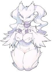 anthro big_breasts blue_eyes breasts dragon female fur generation_5_pokemon genitals hi_res legendary_pokemon lolobot mythological_creature mythological_scalie mythology nintendo pokemon pokemon_(species) pussy reshiram scalie solo tail white_body white_fur