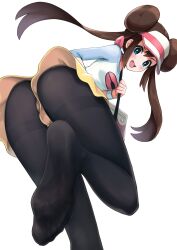 1girls :d absurd_res ass black_legwear blue_eyes blush brown_hair commentary creatures_(company) double_bun feet female foot_fetish game_freak handbag hat hi_res leaning_forward long_hair long_twintails looking_at_viewer looking_back naughty_face nintendo open_mouth paid_reward_available pantyhose pokemon pokemon_(game) pokemon_bw2 poll_winner rosa_(pokemon) sahara1127 short_shorts shorts sidelocks simple_background smile solo standing standing_on_one_leg twintails very_long_hair visor_cap white_background