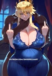 1boy 1girls ai_generated artoria_pendragon artoria_pendragon_(lancer) ass big_ass big_breasts big_butt breasts cheating choke_hold choking cock cuckolding dark-skinned_male fate/grand_order fate_(series) huge_breasts huge_cock interracial large_ass large_breasts large_penis middle_finger netorare ntr penis pregnant pregnant_female sinderellaart