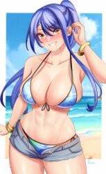 1girls anisdrawn bikini blue_hair breasts commission eiyuu_densetsu female huge_breasts laura_s._arseid light-skinned_female light_skin long_hair sen_no_kiseki smile the_legend_of_heroes trails_of_cold_steel yellow_eyes