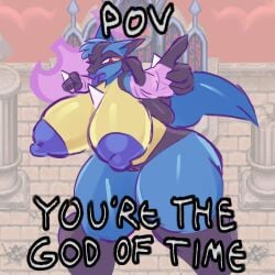 big_breasts blue_fur dialga female female_focus fur furry huge_breasts imminent_death lime09 lucario meme pokemon pov punch shitpost