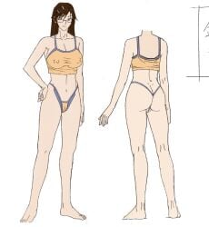 bare_shoulders barefoot bra colored_sketch discipline:record_of_a_crusade discipline_zero feet glasses kaneda_maiko large_breasts panties sketch underwear