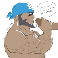 archie_(pokemon) balls bara beard big_penis body_hair boner erection facial_hair gay headkerchief imminent_fellatio imminent_oral male male_only muscles muscular nintendo nude penis phosbara pokemon speech_bubble team_aqua