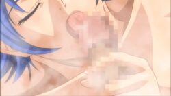 bath bathroom blue_hair closed_eyes completely_nude_female discipline:record_of_a_crusade discipline_zero grabbing_penis licking_penis miyagishi_yuuki nude_female oral penis short_blue_hair short_hair tongue