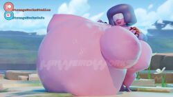 3d cartoon_network female garnet_(steven_universe) huge_ass huge_belly hyper_belly mass_vore multiversus overweight purple_skin smile solo steven_universe vore warner_brothers weirderworkz