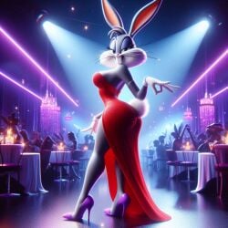 ai_generated bedroom_eyes big_ass big_breasts bugs_bunny cocktail_dress crossover genderswap_(mtf) high_heels jessica_rabbit looking_over_shoulder looney_tunes rule_63 sexy_pose