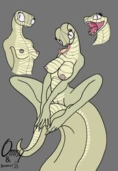 anthro big_breasts big_eyes breasts eyelashes fangs female hi_res long_tail magnus_spiral medium_breasts nipples non-mammal_breasts nude omny87 reptile scalie slit_pupils snake solo