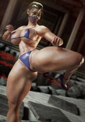 1girls 3d 3d_(artwork) asian_female audrix barely_clothed big_breasts bikini black_hair blue_bikini breasts female kitana kitana_(new_era) light-skinned_female light_skin long_hair mortal_kombat mortal_kombat_1_(2023) raised_leg thick_thighs thighs video_game_character