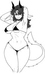 1girls 2024 anthro arms_behind_head big_breasts bikini breasts chabett clothing collar dragon eyebrows eyelashes female female_only fur furred_dragon hair hands_behind_head hi_res horn looking_at_viewer micro_bikini navel pgm300 schewiener side-tie_bikini sketch smiling smiling_at_viewer solo string_bikini swimwear white_background wide_hips wingless_dragon