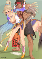 1boy 1boy1girl 1girls anus areolae bare_legs bent_over blonde_hair blush bottomless breast_grab breasts clothed_sex clothing cum cum_in_pussy cum_inside dissidia_final_fantasy doggy_style duo female final_fantasy final_fantasy_vi final_fantasy_x from_behind_position fucked_silly groping groping_from_behind hair heels high_heels interracial jecht_(final_fantasy) looking_pleasured male muscular nekonote nipples nipples_visible_through_clothing one_breast_out penetration penis pleasure_face pussy rolling_eyes sex square_enix standing standing_sex straight terra_branford tongue tongue_out uncensored vaginal_penetration