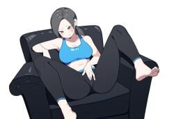 1girls 4_fingers ai_feet ai_generated ai_hands cameltoe female female_only fingering_through_clothes gym_uniform masturbation solo wet_pussy wii wii_fit wii_fit_trainer yoga_pants