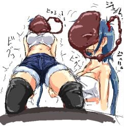 amasaki_ryouko blank_blood blue_hair brain_fuck brain_injection cracklecradle death drain draining face_hugging female_death femsub gore guro jean_shorts lowres manta_ray medium_breasts nazo on_knees parasite shorts skull_fucking small_dom_big_sub spasms spread_legs thighhighs tubetop