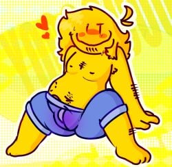 battle_for_dream_island color colored fat humanized idiotgeek male male_only object_shows overweight partially_clothed self_upload shorts solo solo_male tip_peeking toony toony_face yellow_body yellow_face_(bfdi) yellow_hair yellow_skin