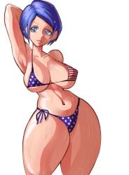 1girls amagane american_flag_bikini big_breasts bikini blue_eyes blue_hair breasts female female_only hatus hells hells_angels huge_breasts large_breasts looking_at_viewer milf rinne's_mother short_hair swimsuit voluptuous wet wide_hips