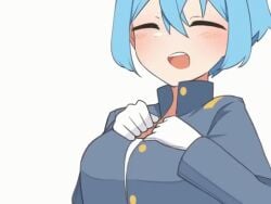 animated animated_gif big_breasts blue_eyes blue_hair blush breasts buttoned_shirt buttons daebom gif revealing_breasts somua_sm tagme undressing war_thunder white_background youtube