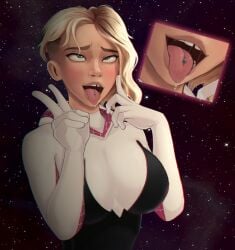 1girls ahe_gao close_up earth female female_only giantess gwen_stacy gwen_stacy_(spider-verse) human human_only light-skinned_female light_skin marvel saliva saliva_drip shadman space spider-gwen vore wotm8h8