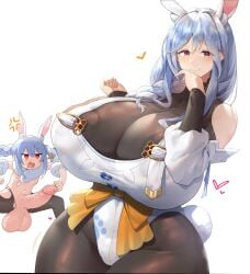 1futa 1girls animal_ears big_breasts blue_hair breasts breasts_bigger_than_head bunny_ears bunny_girl bunny_tail clothed clothing cropped curvy duo edit erection female female_focus fully_clothed futanari gigantic_breasts hololive huge_ass huge_balls huge_breasts huge_cock huge_nipples humanoid kemonomimi light-skinned_female light-skinned_futanari light_skin mature_female milf nipple_bulge nipples pekomama sinensian solo_female standing tagme usada_pekora venus_body virtual_youtuber voluptuous wide_hips