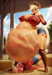 1girls ai_generated anthro applejack_(mlp) big_belly highres huge_ass huge_breasts my_little_pony peter-pumpkineater69 tagme unbirthing voluptuous voluptuous_female vore vore_belly