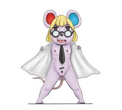 absurd_res animal_crossing body_writing event_horizon eyewear female flashing flashing_breasts flashing_pussy glasses heart_eyes heart_symbol hi_res humanoid mammal multiple_piercings murid murine necktie nintendo petri_(animal_crossing) piercing rodent solo tongue tongue_piercing