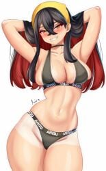 1girls aged_up anisdrawn bikini black_hair breasts carmine_(pokemon) female hi_res hips huge_breasts long_hair naughty_face nintendo pokemon pokemon_sv red_hair thick_thighs thighs two_tone_hair wide_hips yellow_eyes