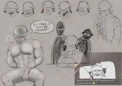 black_and_white dilf old_man_yaoi sketch soldier_(team_fortress_2) submissive_male team_fortress_2 tied_arms