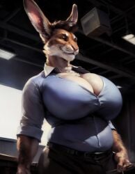 1boy ai ai_generated anthro big_breasts breasts_bigger_than_head busty busty_boy cleavage educator furry huge_breasts jackvinsanity male male_breasts male_cleavage male_only professor professor_man-tits solo solo_male teacher tight_shirt