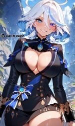 ai_generated bangs bangs_over_eyes big_breasts big_breasts blue_eyes blue_hair breasts breasts breasts_focus curvy dark_clothing female female female_focus female_only flushed flushed_face furina_(genshin_impact) genshin_impact huge_boobs huge_breasts huge_thighs illyfurina mature mature_body mature_female mature_woman milf milf_body neckline seductive seductive_body seductive_eyes seductive_look seductive_mouth seductive_pose seductive_smile smile smiling smiling_at_viewer thighs woman_focus woman_only