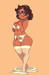 1girls brown_eyes camila_noceda chubby chubby_female dark-skinned_female dark_skin female female_only glasses jewelry lingerie older_female siiiiiinchan simple_background skindentation solo the_owl_house thick_thighs thighhighs thighs white_legwear white_panties