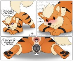 accidental_anal animal_genitalia animal_pussy anthro anus arcanine bodily_fluids canid canine canine_genitalia canine_pussy canis comic cum cum_in_ass cum_inside domestic_dog female feral gaping gaping_anus generation_1_pokemon genital_fluids genitals hi_res humor mammal nintendo pokemon pokemon_(species) pussy wrong_hole xenoyia