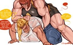 arcquosnsfw butch capcom marisa_rossetti muscular muscular_female oil oiled_body original_character sharky(arcquosnsfw) speech_bubble street_fighter street_fighter_6 wrestling