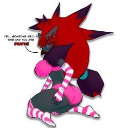 angry anthro furry garbox koikatsu looking_at_viewer pink_bra pink_gloves pink_socks pink_underwear pokemon pokemon_(species) zoroark