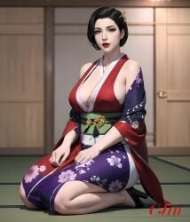 ai_generated bbw big_breasts chubby chubby_female cjin feet heels high_heels huge_breasts kimono legs manyuu_hikenchou mature mature_female mature_woman milf mother omitsu_tomioka open_kimono shoes