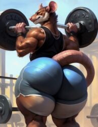 ai ai_generated anthro big_ass big_butt dumbbell furry gym_rat_(jackvinsanity) huge_ass jackvinsanity male male_only thick_thighs tight_clothing tight_shorts wide_hips