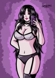 big_breasts black_hair breasts damiansmtz estefany_(memorias_de_los_muertos) estefany_(memories_of_the_dead) lingerie memorias_de_los_muertos memories_of_the_dead mexican mexican_comic mexican_female mexican_girl mexican_webcomic mexican_webtoon selfie selfie_pose webtoon webtoon_waifu witch witch_costume witch_hat