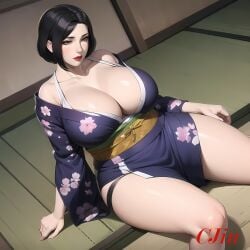 ai_generated bbw big_breasts chubby chubby_female cjin huge_breasts kimono legs manyuu_hikenchou mature mature_female mature_woman milf mother omitsu_tomioka open_kimono