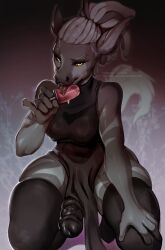 animal_genitalia animal_penis anthro black_sclera clothed clothing dreadlocks equid equine equine_genitalia equine_penis femboy food genitals ghido_(chocozeebacake) hi_res legwear licking male mammal penis popsicle solo strigiformes stripes thick_thighs thigh_highs tongue wide_hips zebra