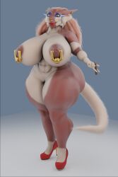 anthro ass big_breasts big_butt breasts curvy_figure digital_media_(artwork) female hair hi_res huge_breasts huge_butt lips makeup nipple_piercing nipples nude piercing raguda sergal simple_background solo tail thick_thighs venus_(djpuppeh) wide_hips