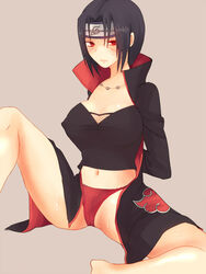 1girls akatsuki akatsuki_(naruto) big_breasts blush breasts female female_only headband huge_breasts human kunoichi large_breasts long_hair looking_at_viewer naruto naruto_shippuden ninja panties rule_63 sharingan sitting solo spread_legs sweat uchiha_itachi