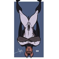 1:1 2019 anthro balls bgn chiropteran crossed_arms hi_res humanoid_penis male male_only mammal membranous_wings muscular muscular_male nude penis solo upside-down wings