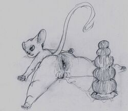 anthro anus dildo female gaping gaping_anus hi_res large_insertion leaking lube lying mammal mouse murid murine penetration pussy rodent sex_toy simple_background sketch solo stretched_anus yang_(artist)