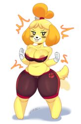 2018 3_toes 5_fingers absurd_res alternate_costume animal_crossing areola areola_slip breasts cameltoe canid canine canis clothed clothing domestic_dog female hi_res isabelle_(animal_crossing) looking_at_viewer mammal navel nintendo nipple_bulge pokies pose shih_tzu simple_background skimpy slightly_chubby smile solo standing super_smash_bros. super_smash_bros._ultimate thick_thighs tight_clothing toes toy_dog video_games wetwasabi white_background