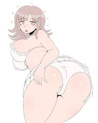 1girls adorable ass ass_focus big_ass big_breasts big_butt blush blushing breasts busty cute cute_but_busty danganronpa danganronpa_2:_goodbye_despair fat_ass heart hearts huge_ass jinu looking_at_viewer looking_back nanami_chiaki open_mouth pink_eyes shortstack straight_hair thick_thighs tight_clothing tight_panties voluptuous white_background wide_hips