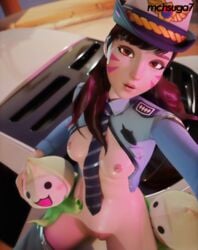 1girls 3d alternate_costume breasts d.va hat highres long_hair looking_at_viewer mchsuga7 mets3d metssfm necktie necktie_between_breasts nipples overwatch overwatch_2 pachimari police_officer_d.va pussy whisker_markings