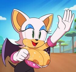 anthro areolae bat big_breasts breast_expansion breasts casual_nudity cleavage clothing color edit female furry gloves green_eyes large_breasts lilmoonie mammal nipples public_nudity rouge_the_bat sega sonic_(series) team_sonic_racing team_sonic_racing_overdrive video_games white_fur white_hair